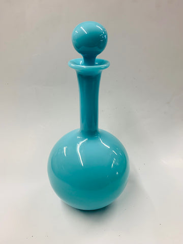 Midcentury hand blown blue glass decanter