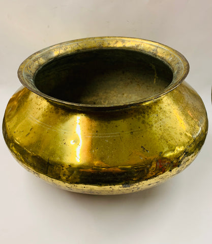 Large Antique hand beaten brass planter bowl