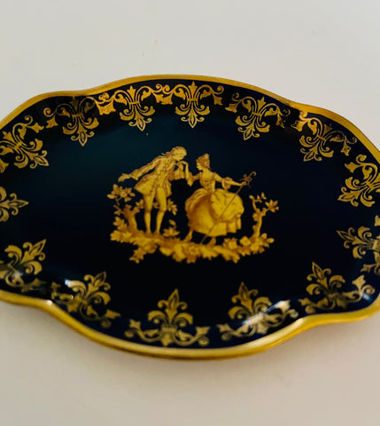 Limoges Royal Blue and Gold Pin Dish