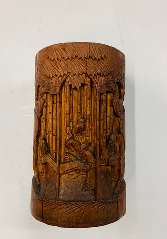 Antique wooden oriental brush pot