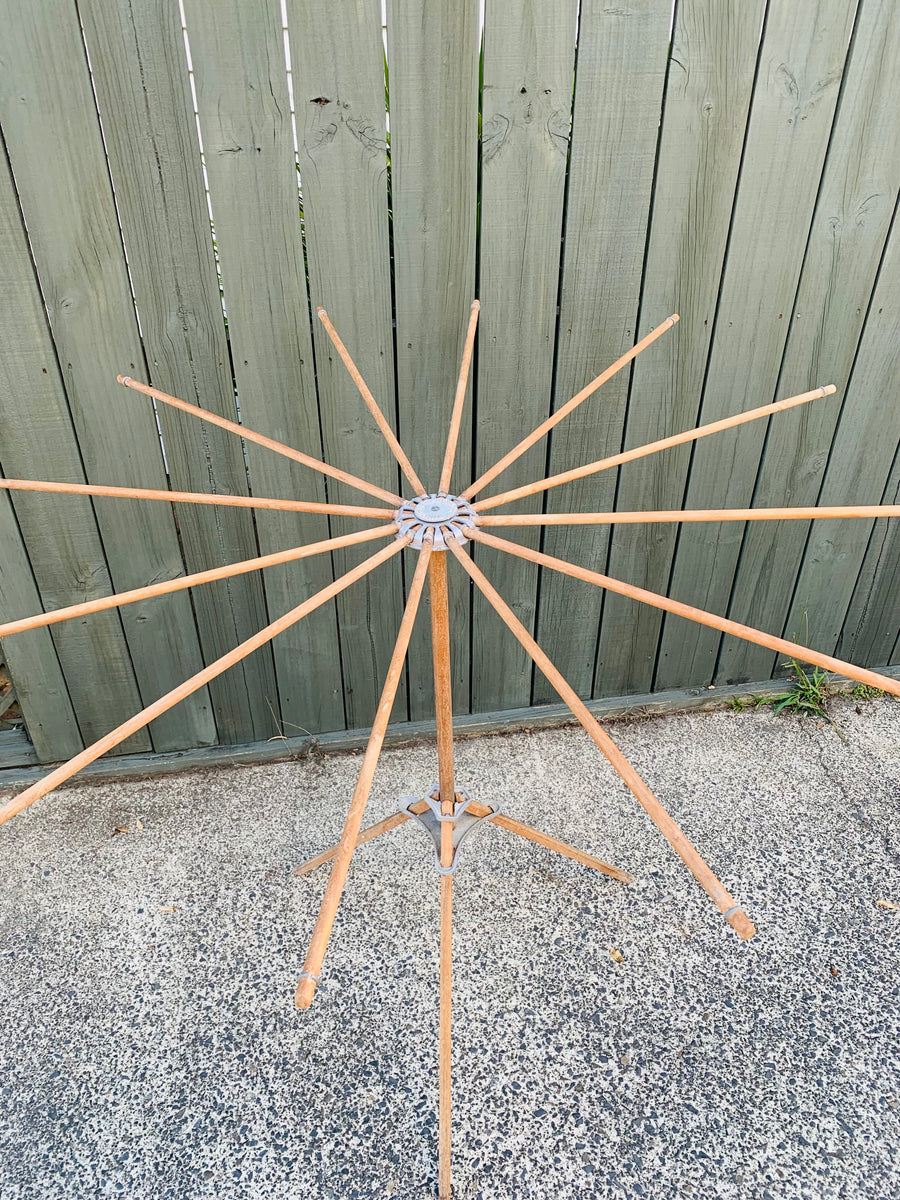 Rare New Zealand made fold out umbrella clothes drying rack Antique Alley