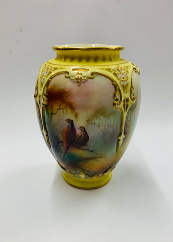 Royal Worcester hand painted Pheasant vase by A.C. Lewis