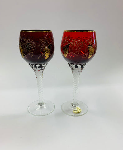 Pair of Bohemia Crystal red wine glasses