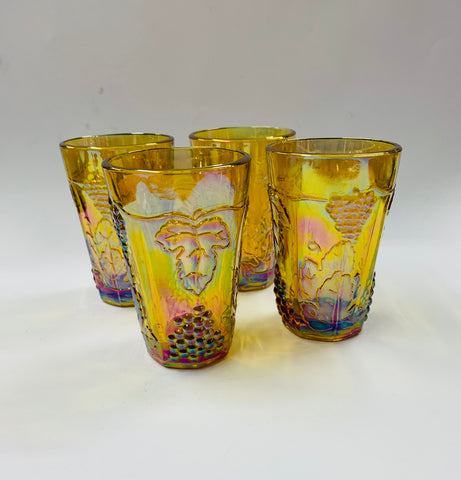 Set of 4 orange carnival glass tumblers