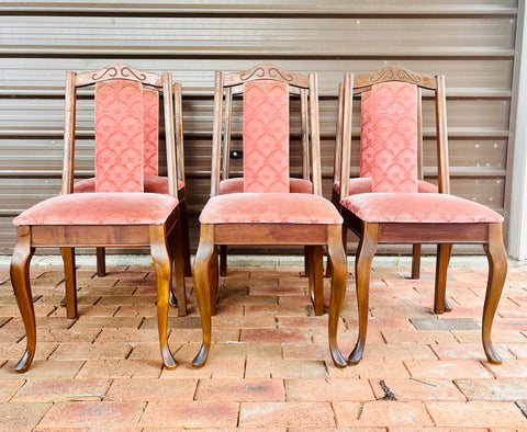 Set of Six Dining Chairs with Plush Pink Seats