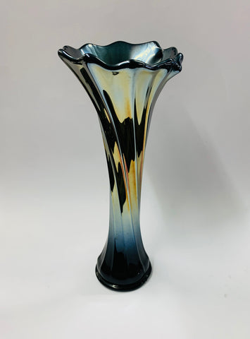 Dark purple iridescent carnival glass vase