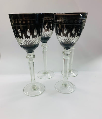 Set of 4 Venetian style tall crystal wine glasses