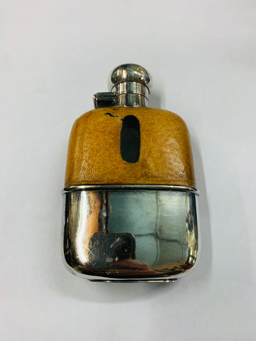 Antique silver plated and glass hip flask