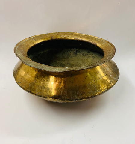 Antique hand beaten brass planter bowl
