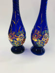 Pair of embossed cobalt blue vases