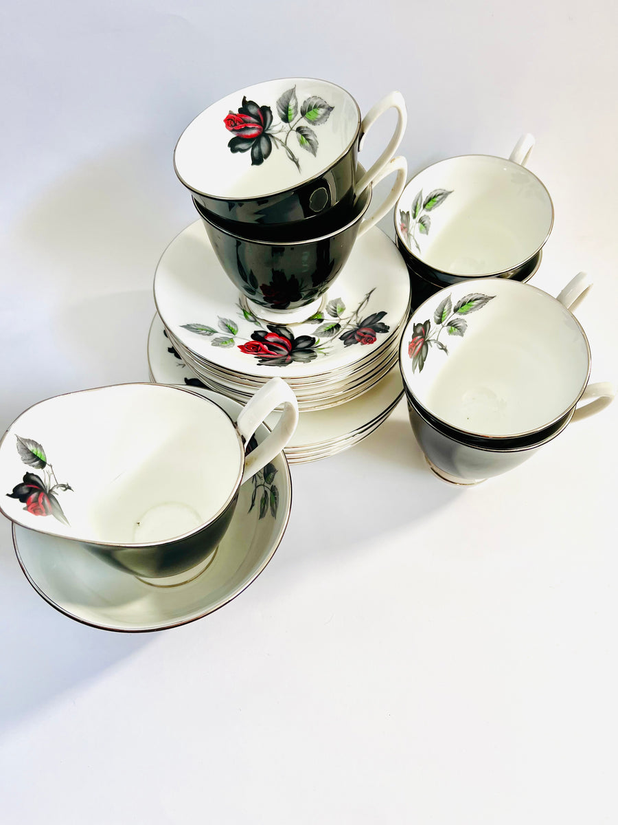 Royal Albert Masquerade Black Cup Set of Six Trios including Milk