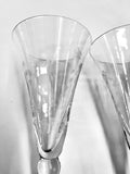 Pair of Etched Tall Champagne Flutes