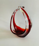 Art glass red and clear Midcentury basket