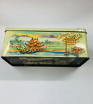 Vintage biscuit tin showing Mt Fuji Japanese scene