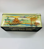 Vintage biscuit tin showing Mt Fuji Japanese scene