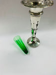 Art Nouveau silver plated vase with green glass liner