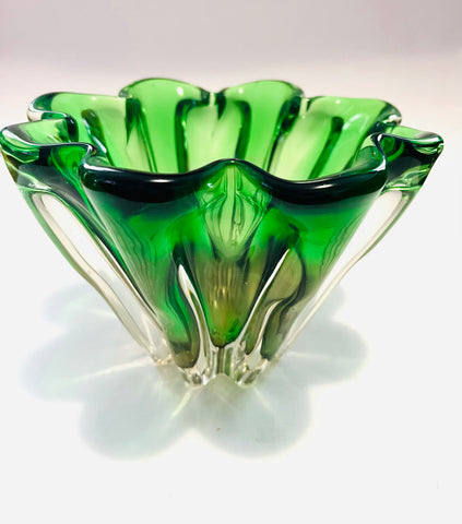 Green Scolloped Art Glass Vase