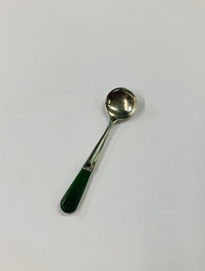 Sterling silver and greenstone handle salt spoon