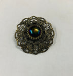Silver tone purple stone vintage brooch