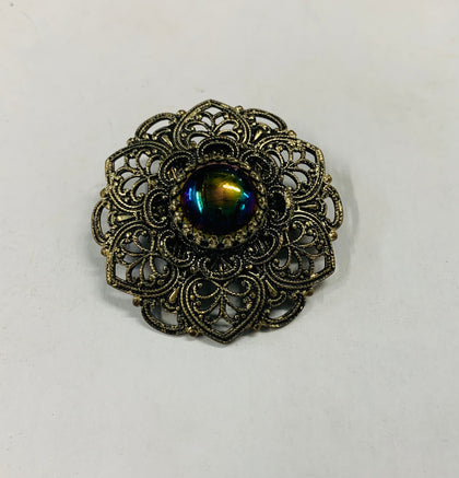 Silver tone purple stone vintage brooch