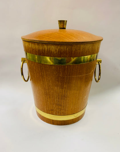 Retro wooden and brass ice bucket