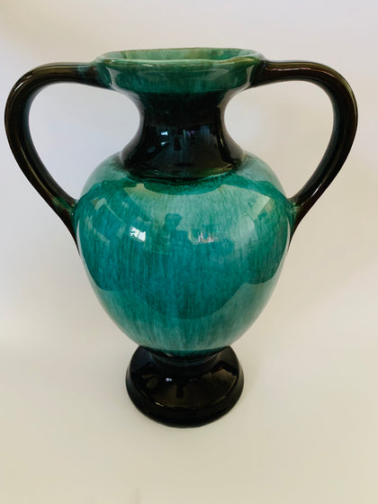 Tall double handle blue mountain pottery vase