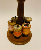 Vintage wooden pin cushion and cotton reel holder
