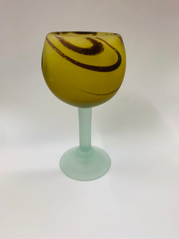 Large hand blown frosted Art glass wine goblet