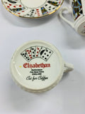 Pair of Elizabethan playing card cups and saucers