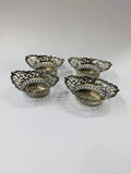 Set of 4 Sterling Silver salt pits with blue glass liners