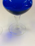 Pair of cobalt blue twisted stem glass vases