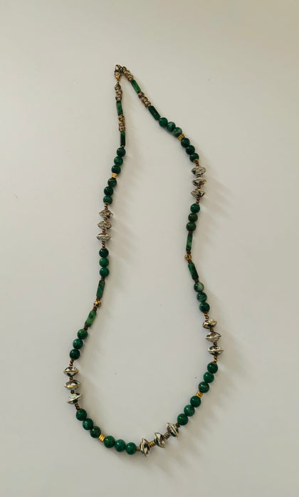 Malachite and enamel bead vintage necklace