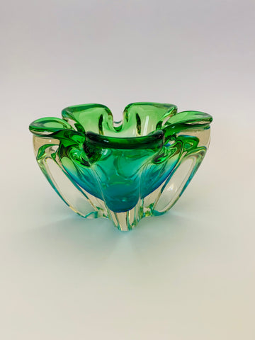 Green and Blue Murano style Art Glass Bowl