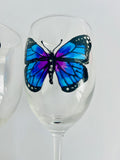Pair of Wine Glasses with Handpainted Butterfly