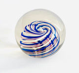 Clear Paperweight with Blue, Purple and White Swirl