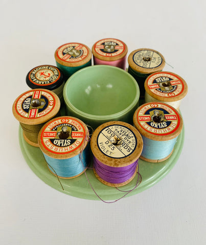 Bakelite green cotton reel holder NZ made