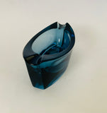 Midcentury blue heavy Art glass ashtray