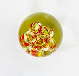 Clear Cloudy Paperweight with Red Yellow and Green Swirls