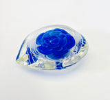 Heart Shaped Flat Paperweight with a Blue Rose
