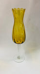 Yellow Twisted Art Glass Vase with Clear Stem