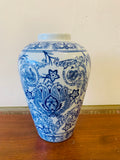 Blue and white floral ceramic vase