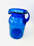 Heavy Blue Glass Jug with Bubbles