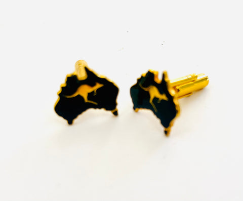 Vintage Set of Cufflinks with the Map of Australia in Blue with Gold Kangaroo