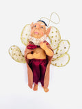Whimsical Christmas Elf with Brown Cloak Red Skirt and Gold Sheer Wings
