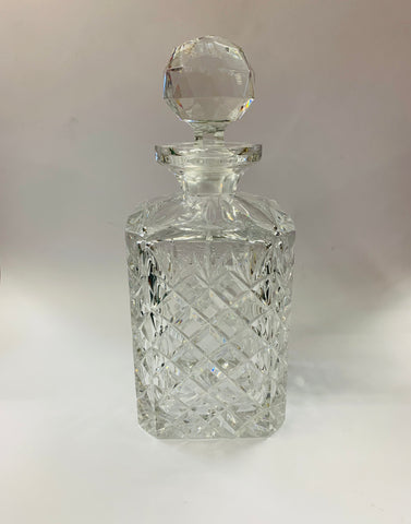 Heavy square diamond cut crystal whisky decanter