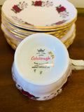 Set of 6 colclough pink roses trios