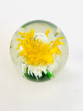Yellow and White Flower Paperweight with Clear Bubbles
