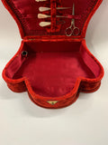 Red velvet sewing box with mother of Pearl contents