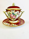 Antique Limoges Porcelain Bouillon lidded bowl and Plate