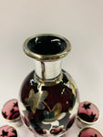 Venetian purple glass decanter and 6 glasses with silver overlay